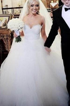 Robe de mariée naturel textile en tulle avec perle col en forme de cœur de traîne courte - Photo 2