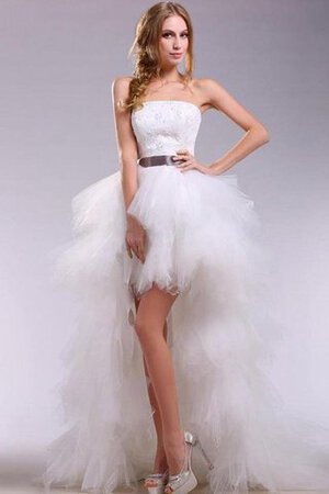 Robe de cocktail naturel de bustier textile en tulle manche nulle avec perle - Photo 3