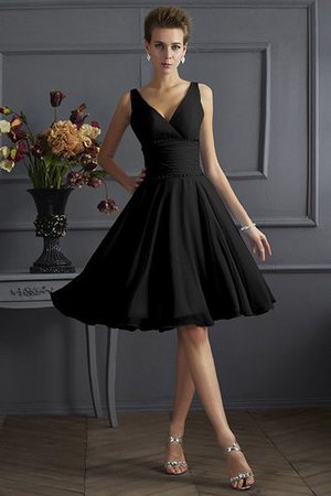 Ärmelloses Plissiertes Mini Knielanges Brautjungfernkleid mit Natürlicher Taille - Bild 2