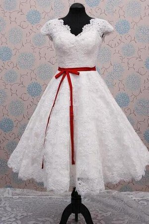 Abito da Sposa con Nastro Elegante A-Line Semplice con Fusciacca Sotto Ginocchio - Foto 1