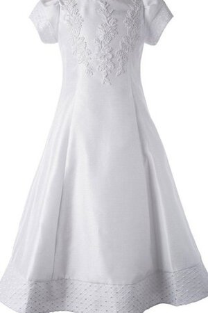 Bootsförmiger Ausschnitt Satin kurze Ärmeln A-Line bodenlanges Blumenmädchenkleid - Bild 1