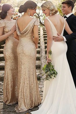 Kurze Ärmeln Paillette Enganliegendes Sweep Zug Brautjungfernkleid mit Schaufel Ausschnitt - Bild 2