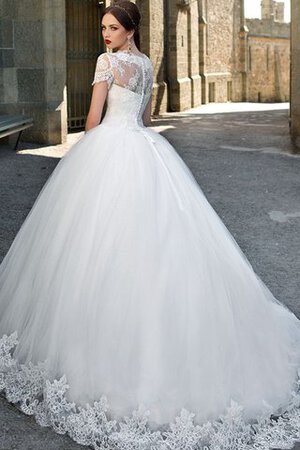Abito da Sposa retro Cappellino Cerniera V-Scollo in Tulle Coda A Strascico Corto - Foto 2