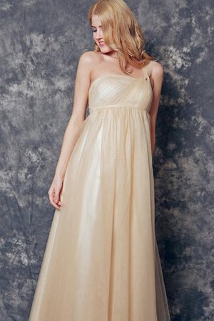 Plissiertes Vintage Ein Schulter Ärmelloses Tüll bodenlanges Brautjungfernkleid - Bild 3