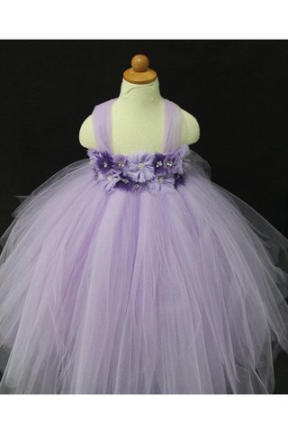 Tüll Ärmelloses knöchellanges Blumenmädchenkleid mit Blume mit Plissierungen - Bild 2