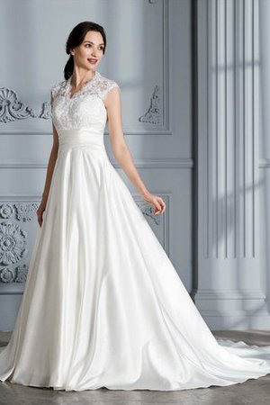 Robe de mariée luxueux en satin de traîne moyenne de mode de bal avec sans manches - Photo 3