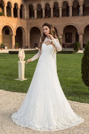Robe de mariée de lotus de traîne moyenne avec zip de col en cœur col élisabéthain - Photo 1
