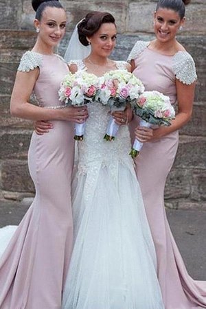 Perlenbesetztes Ärmellos Auffällig Meerjungfrau Brautjungfernkleid aus Satin - Bild 1