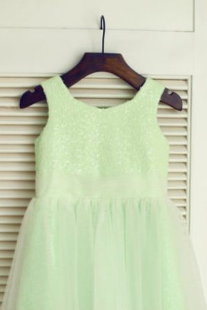 Reißverschluss A-Linie Prinzessin Bodenlanges Blumenmädchenkleid mit Schaufel Ausschnitt - Bild 3