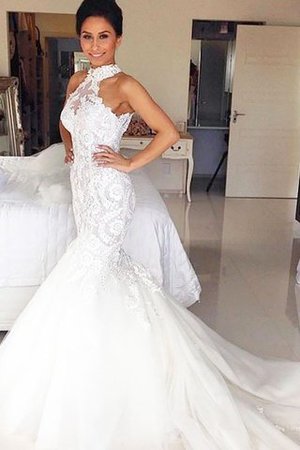 Tüll Ärmelloses Nackenband Luxus Brautkleid mit Gericht Schleppe - Bild 1