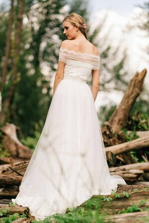 Robe de mariée naturel avec zip avec décoration dentelle manche nulle de traîne courte - Photo 4