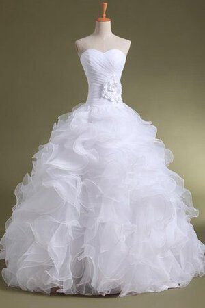 Abito da Sposa in Raso in Pizzo A Terra con Perline Cerniera in Organza - Foto 1
