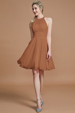 Robe demoiselle d'honneur courte naturel avec sans manches col u profond en chiffon - Photo 8