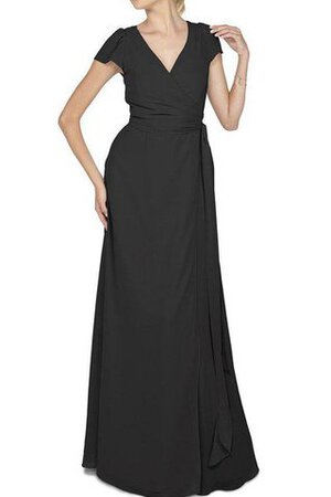 Abito da Damigella con Manica Corte con Festone A-Line in Chiffon V-Scollo A Terra - Foto 1