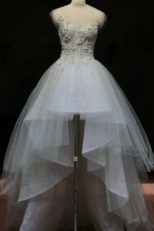 Tüll Perlenbesetztes vorn kurz hinten lang kurzes schlichtes Brautkleid mit Applikation - Bild 4