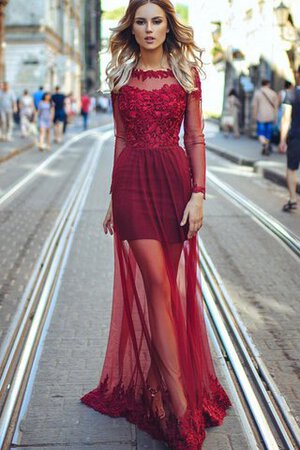 Tüll Sweep train A-Line Abendkleid mit bootsförmiger Ausschnitt mit Applikation - Bild 2