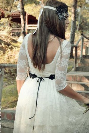 Robe de mariée facile de traîne courte ceinture en étoffe boutonné a-ligne - Photo 4