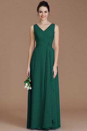 Gerüschtes V-Ausschnitt Bodenlanges Brautjungfernkleid aus Chiffon ohne Ärmeln - Bild 14