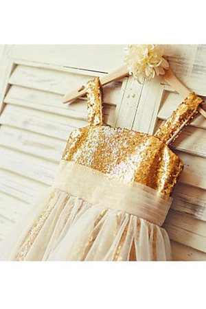 Robe de cortège enfant jusqu'au sol en tissu pailleté avec zip avec fleurs a-ligne - Photo 5