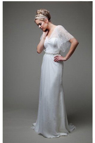 Perlenbesetztes normale Taille drapiertes Strand bodenlanges Brautkleid mit Bordüre - Bild 2