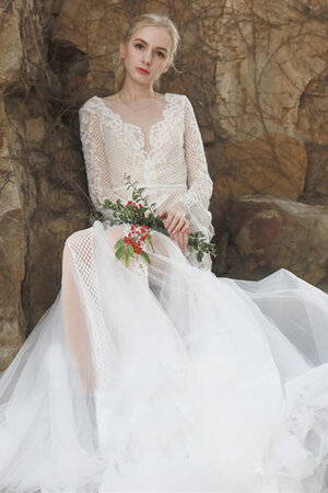 Robe de mariée en plein air avec manche longue fermeutre eclair de col en v angélique - Photo 6