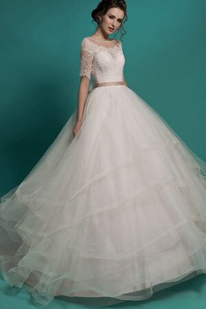 Robe de mariée facile luxueux avec manche 1/2 ceinture en étoffe col u profond - Photo 1