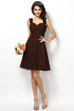 Satin Prinzessin Ärmelloses Breiter Träger Brautjungfernkleid mit Bordüre - Bild 7