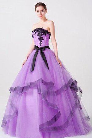 Robe de quinceanera long bretelles spaghetti en organza avec sans manches appliques - Photo 1