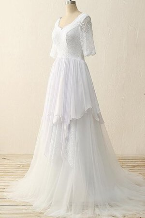 Robe de mariée en tulle de traîne courte avec chiffon en satin en 1/2 manche - Photo 3