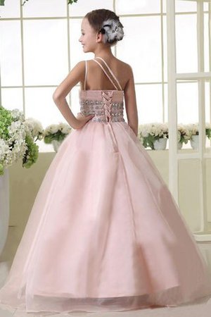 One Schulter Perlenbesetztes Ärmellos Blumenmädchenkleid mit Blume mit Empire Taille - Bild 2
