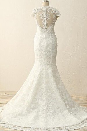 Robe de mariée modeste avec perle avec manche épeules enveloppants de traîne courte en satin - Photo 5