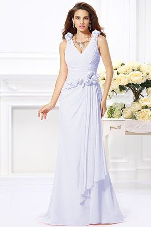 Robe demoiselle d'honneur naturel longue avec fleurs manche nulle de col en v - Photo 29