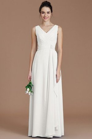 Gerüschtes V-Ausschnitt Bodenlanges Brautjungfernkleid aus Chiffon ohne Ärmeln - Bild 21
