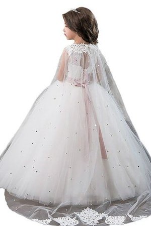 Abito da Cerimonia Bambini A Terra Naturale con Fiore Senza Maniche in Tulle - Foto 2