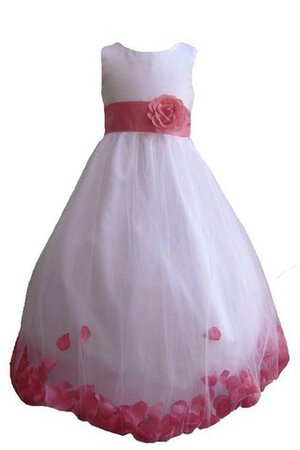 A linie Tüll Empire Taille Ärmelloses wadenlanges Blumenmädchenkleid - Bild 1