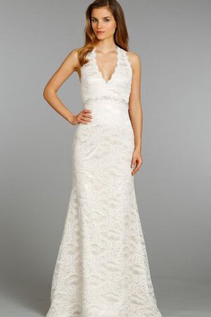 Robe de mariée simple avec perle entrecroisé jusqu'au sol collant - Photo 2