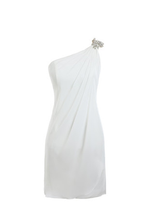 Robe de mariée naturel d'épaule asymétrique en chiffon en arc-en-ciel soie manuelle - Photo 1