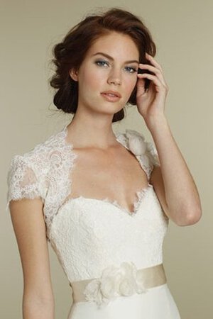 Robe de mariée naturel avec manche épeules enveloppants de traîne courte en satin ceinture - Photo 3