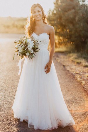 Abito da sposa naturale con piega con ricamo squisito senza maniche principessa - Foto 1