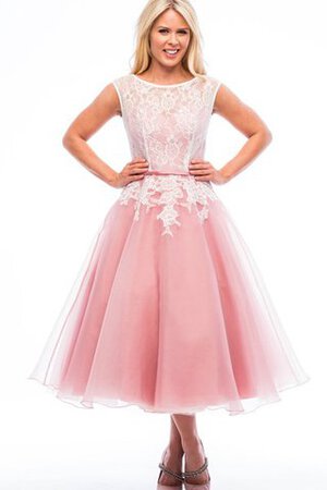 Reißverschluss Schaufel-Ausschnitt Tüll luxus wadenlanges Brautjungfernkleid mit Applike - Bild 1