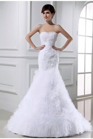 Robe de mariée longue de bustier de traîne moyenne avec perle avec sans manches - Photo 1