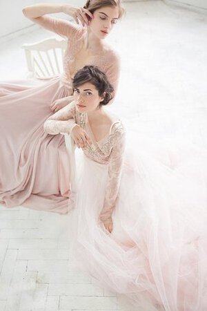 A-Line V-Ausschnitt langärmeliges Gericht Schleppe luxus Brautkleid aus Tüll - Bild 3