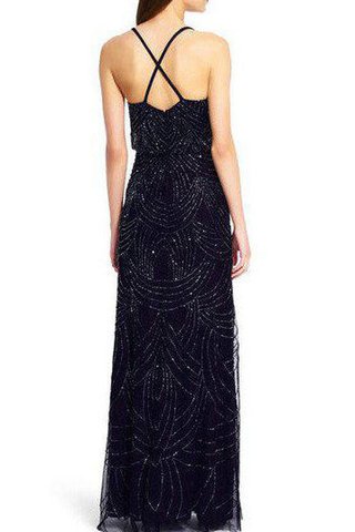 Perlenbesetztes A-Line Chiffon bodenlanges Elegantes Brautjungfernkleid - Bild 2