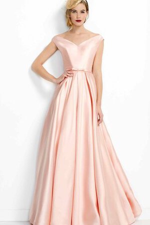 A Linie Satin drapiertes V-Ausschnitt romantisches Ballkleid mit gekappten Ärmeln - Bild 1