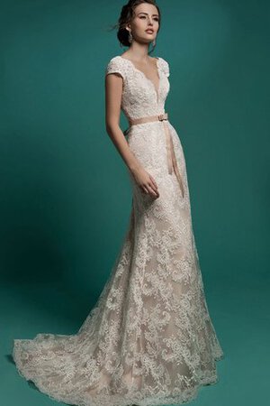 Clasico Vestido de Novia en Tul de Escote en V de Botón de Fajas - Foto 4