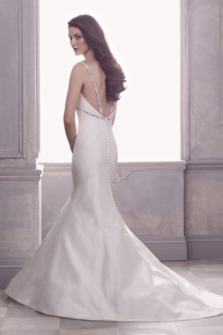 Robe de mariée modeste décolleté dans le dos avec sans manches de sirène de traîne courte - Photo 2