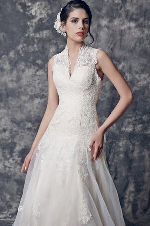 Schlüsselloch Rücken Spitze Vintage V-Ausschnitt Brautkleid mit Applikation mit Bordüre - Bild 4