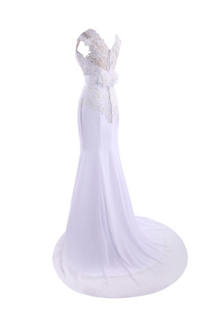 Moderno Vestido de Novia de Pura espalda de Barco de Botón - Foto 8