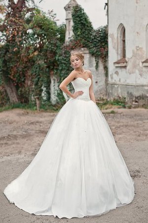 Abito da Sposa in Raso Cuore Senza Maniche con Increspato con Perline Coda A Strascico Corto - Foto 1