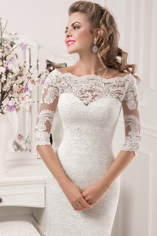 Robe de mariée festonné de traîne moyenne d'epaule ecrite decoration en fleur de sirène - Photo 2